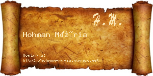 Hohman Mária névjegykártya